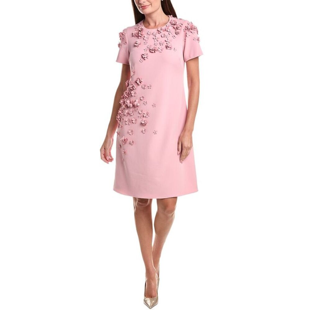 Teri Jon By Rickie Freeman Womens Crepe 3D A-Line Dress, Pink